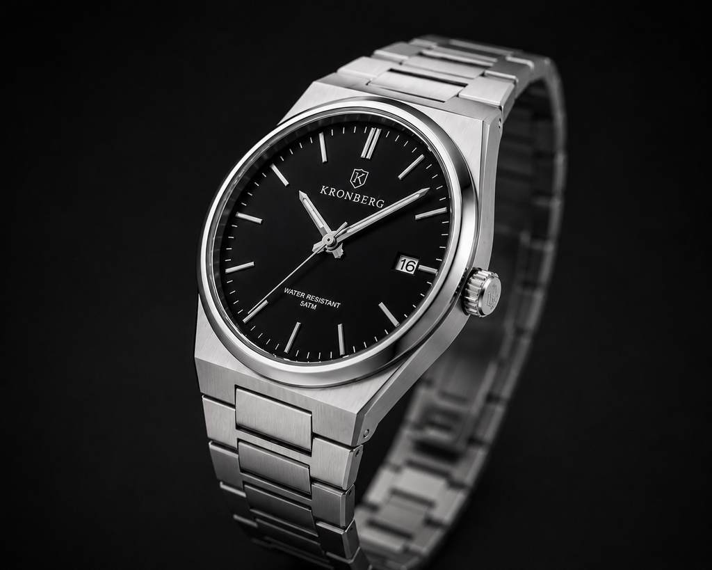 Kronberg Classic Japanese Quartz watch — side profile, stainless steel bracelet detail